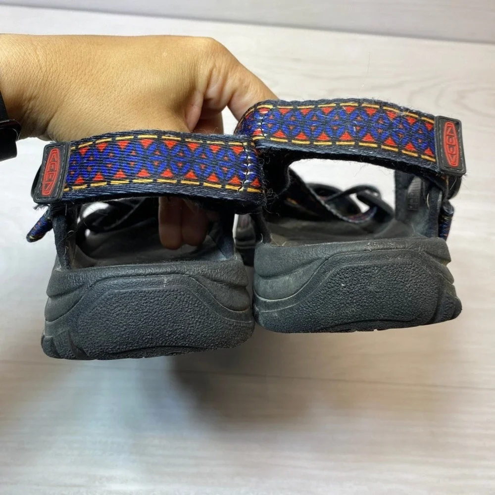 KEEN Mens 10.5 Zerraport II Sandals Hiking Black Blue Red Waterproof Toe Guard